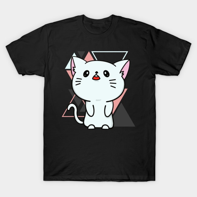 Cute little cat in triangles background adorable kitty Kittenlove T-Shirt by BoogieCreates